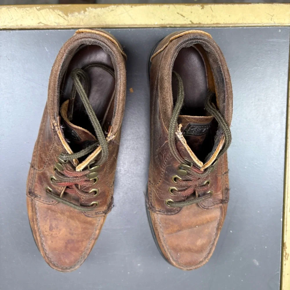 Eastland Mens 7.5 M Brown Leather Moc Toe Lug Sole Ankle Boots Vintage USA‎